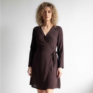 Frank & Oak Brown Classic Minimalist Wrap Dress